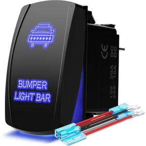 MicTuning LS081502JL Backlit Bumper Lights, Rocker Switch Kit, On/Off LED Light, 20A, 12V, Toggle, Blue