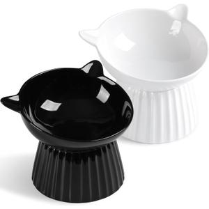 Ceramic Raised Cat Bowl, Tilted Raised Bowl Anti Vomit Bowls for Indoor Cats Whisker Friendly Pet Feeder for Cats Puppies, Microwave and Dishwasher Safe