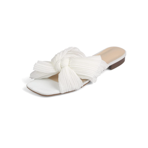 MICIFA Women's Bow Flat Sandals Open Toe Summer Comfort Slip on Slide Sandals Bridal Wedding Dress Shoes, Size 6.5