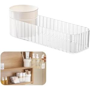 Medicine Cabinet Organizer, Stackable Narrow Makeup Organizer with Brush Holder, Mirror Cabinet Shelves for Kitchen, Bathroom Cabinet, Counter, Vanity (Transparent)