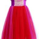 IBTOM CASTLE Kids Girls Halloween Costume Witch Tulle Dress Velvet Hooded Cloak Wigs Set Carnival Fancy Dress Up Outfit (7-8 Years)