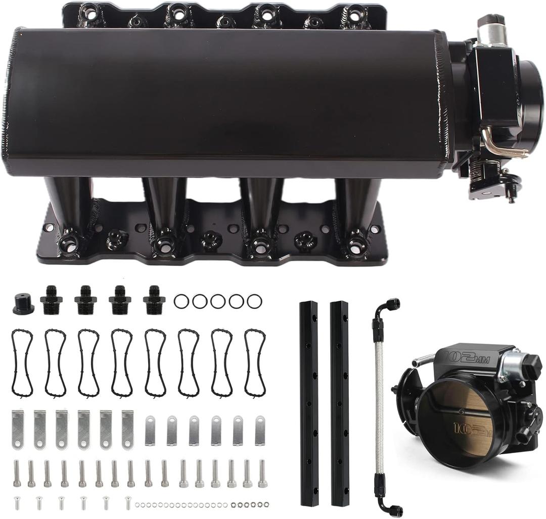 Intake Manifold Compatible with Chevy 4.8 5.3 6.0 6.2 LS LS1 LS2 LS6 with 102mm Throttle Body Kits HTRACING