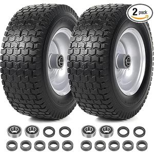 AR-PRO (2-Pack) 13x5.00-6 Flat Free Tire and Wheel Assemblies - Compatible for 13 x 5 x 6 Solid Riding Lawn Mower Tires and Wheel - With 3" Centered Hub and 3/4" Bearings (Extra 5/8")