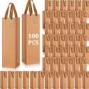 Windyun 100 Pack Wine Gift Bag Wine Tote Bags Bulk 3.9 x 3.5 x 13.8 Inch Kraft Paper Bag with Handles for Small Business Present Wedding Party Supplies (Kraft)