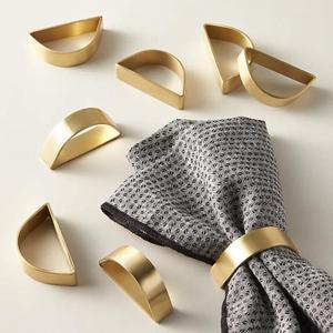 Stainless Steel Golden Napkin Rings Set of 12, Modernist Napkin Ring Holder for Wedding, Banquet, Metallic Adornment for Table Settings, Glossy Serviette Buckles Decor (Matte Gold Semicircle)