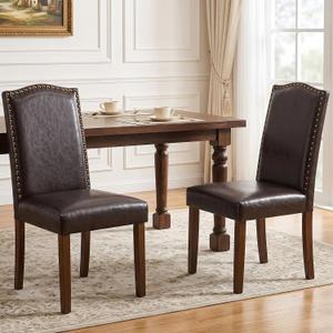 DUMOS Dining Chairs Set of 2, Leather High Back Upholstered Kitchen Chair
Farmhouse Wooden Legs, Armless Modern Accent Side Parsons Chair, Living Room, Dining Room, Restaurant, Brown