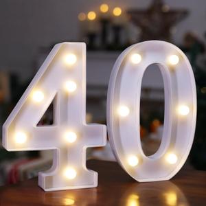 40th Birthday Decoration Light Up Letters, Battery Powered LED Numbers Marquee Number Sign for 40th Party Home Decor Night Light