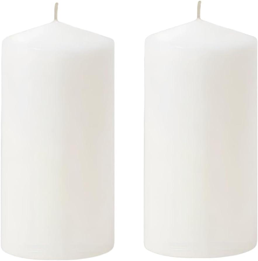 White Pillar Candle Set - 2 Unscented Decorative,Parties, Large Candles, White Candle Columns, Column Candles Clearance or Kwanzaa, 2.4" x 6" (2PC, 6cmX15cm)