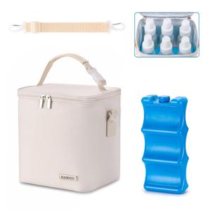 Breastmilk Cooler Bag with Ice Pack Fits 6 Baby Bottles Up to 9 Ounce, Baby Bottle Bag with Shoulder Strap for Nursing Mom Daycare, Cream