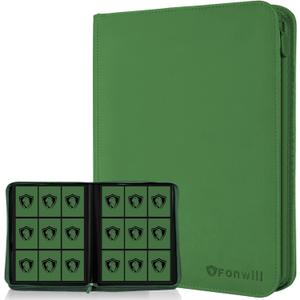 Card Binder 9 Pocket with Zipper,360 Pockets Trading Card Holder Book, Premium PU Cover Zip Folder Binder for TCG, MTG,Sports Cards, Game Cards (Greens)