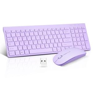 Wireless Keyboard and Mouse Combo, Compact Quiet Wireless Keyboard and Mouse Set 2.4G Ultra-Thin Sleek Design for Windows, Computer, Desktop, PC, Notebook, Laptop-(Purple)