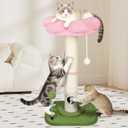 Tall Cat Scratching Post for Indoor Cats Adults, Cat Scratch Post with Sisal Rope Claw Scratcher, Solid Wood Cat Tower with Scratching Post and Cat Toys Mouse Hole, Flower Small Cat Tree (Pink Flower)