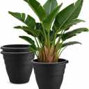RooTrimmer 3 Pack 20 Inch Large Plant Pots for Outdoor,Heavy Duty Extra Large Deep Garden Planter with Drainage Holes,Sturdy Textured Black Flower Pot for Trees,Shrubs,Patio,Lawn