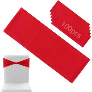 QWORK Chair Sashes - Plain Bow, 100PCS - Red Bands for Weddings, Parties, Events - Elastic Slider Chair Decorations, Universal Ceremony & Banquet Decorations