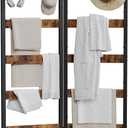 Foldable Blanket Ladder, 5-Tier Ladder Shelf, Decorative Ladder with 5 Removable Hooks, Wall-Leaning Blanket Holder for Towel, Scarves, Quilt Display Rack for Living Room, Rustic Brown