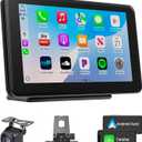 Wireless CarPlay & Android Auto Car Stereo - 7" HD Portable Touchscreen with Bluetooth 5.2, GPS Navigation, Mirror Link, 1080P Backup Camera, AUX & FM Transmitter - Plug & Play Receiver for Vehicles