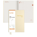 Daily Planner A5 Hardcover – Hourly Schedule Organizer with Monthly Tabs & Task Tracker – Beige Cover Time Management Notebook for Work, School, Personal Goals