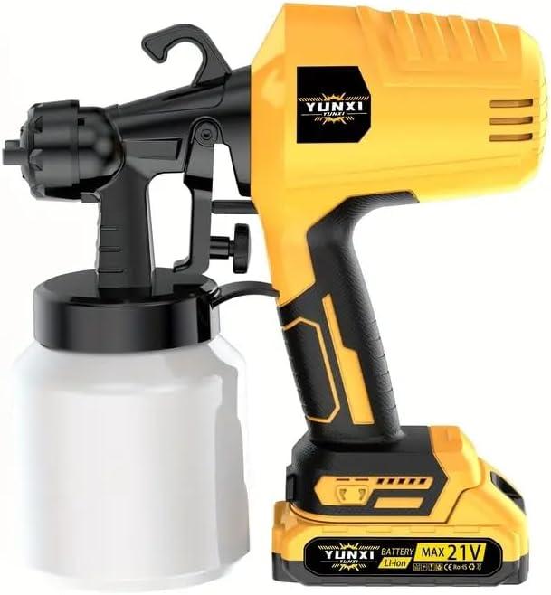 Wireless HVLP Spray Gun with Lithium-ion Battery - Electric Paint Tool, 3 Spray Modes (Wide to Narrow), Detachable Container and Easy to Clean Nozzle (Single Machine + 1 Battery)