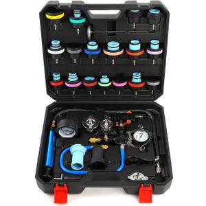 28PCS Radiator Pressure Tester Kit, Universal Coolant Pressure Tester and Vacuum Refill Tool with Adapters for Automotive Cooling System Leak Detection (Black)