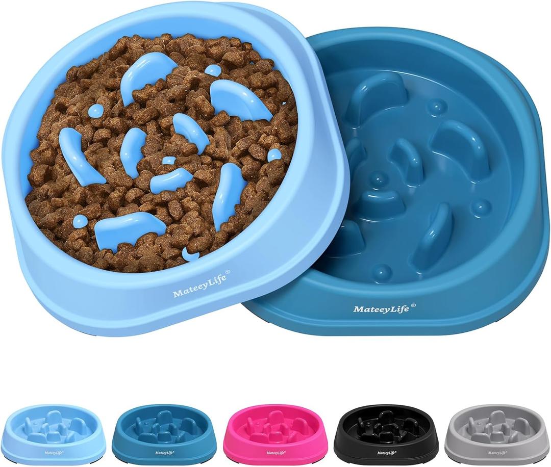 MateeyLife Small Slow Feeder Cat Bowls 2PCS, Anti-Choking Puzzle Cat Food Bowls, Anti-Slip Interactive Dog Feeding Slow Down Eating, Bloat Stop Maze Dishes Dog Feeder for Small Breeds 1 Cup (A-LightBlue&DarkBlue)