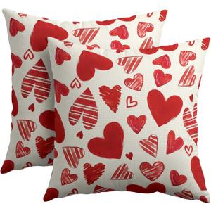 Valentines Day Pillow Covers 18x18 Set of 2 Red Heart Throw Pillow Covers Love Pillowcase Linen Decoration Farmhouse Holiday Cozy Soft Cushion Case Couch for Indoor Outdoor Home Decor