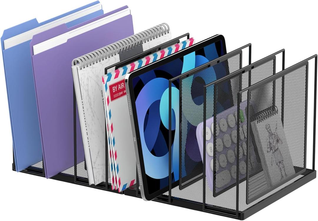 File Organizer for Desk, 7-Section Vertical File Sorter, Paper Holder Organizer Standing Metal File Folder for Office Home Classroom, Black