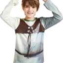 ATAMET Monster costume Halloween kids long sleeved T-shirt front and back printed three piece set, with vest and headband (XXL)