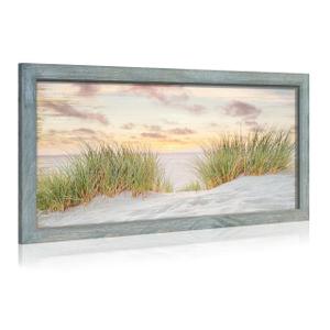 Beach Wooden Framed Wall Art: Sunset Ocean Picture Seashore Sand Dunes Grass Painting Seascape Picture Large Coastal theme Artwork Seaside Prints for Living Room Bedroom