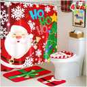 JOYIN 4 Pcs Christmas Bathroom Set with Shower Curtain, Bath Mat, Toilet Lid Cover, U Shape Rug & Hooks, Xmas Bathroom Decor Santa Claus Theme for Holiday Use Party Favors Indoor