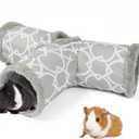 LUCKITTY Plush Inside 3-Way Shape Small Animals Tube Tunnel with Interactive Ball for Guinea Pig, Hamster, Chinchilla, Hedgehog Hiding and Resting, Geometric Grey, L