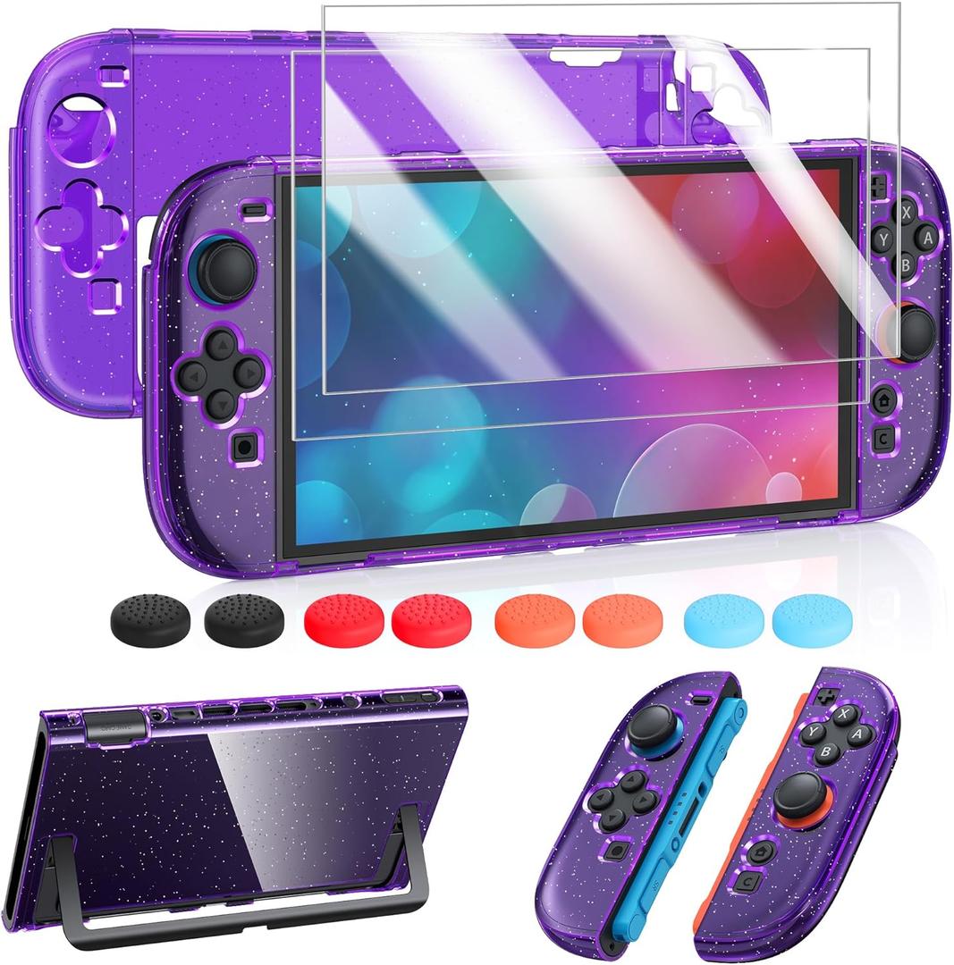 FYOUNG Protective Case for Nintendo Switch 2 2025, Slim Hard Shell for Switch 2 Accessories, Scratch&Shock Protection Cover with Screen Protector, 8 Thumb Grip(Translucent Purple, Switch 2 7.9inch)