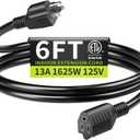 16/3 Black Extension Cord 6 FT Indoor, Short Extension Cord for Laptops, Coffee Makers, Office Home Appliances, 3 Prong Small Resistant Cable Flexible, 13A 125V 1625W ETL Listed