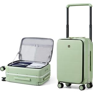 Hanke Top Opening Carry On Luggage, 20 Inch Zipperless Aluminum Frame Wide Handle Luggage, All-PC Hard Shell Trunk Suitcase with Spinner Wheels, TSA Airline Approved (Bamboo Green, 40L)