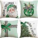 Artscope Christmas Throw Pillow Covers 20x20 Inch Set of 4, Santa Claus Merry Bright Xmas Tree Ball Holiday Decoration Pillow Cases for Christmas Home Decor-Green