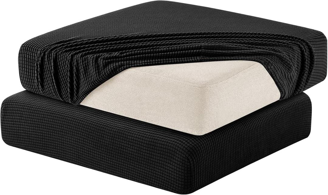 Hokway Stretch Couch Cushion Slipcovers Reversible Cushion Replacement Slipcovers Sofa Cushion Covers (Black, 2)