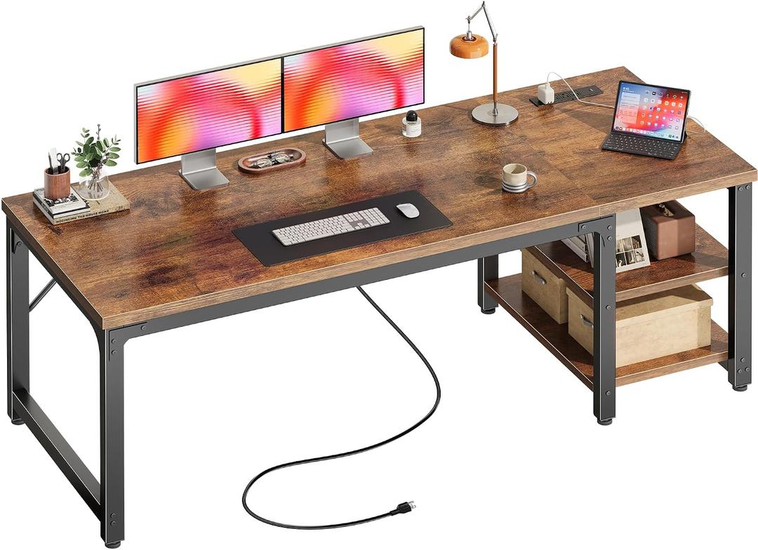 Huuger 63'' x 23.6'' Computer Desk with Power Outlets, 0.95'' Thick Desktop