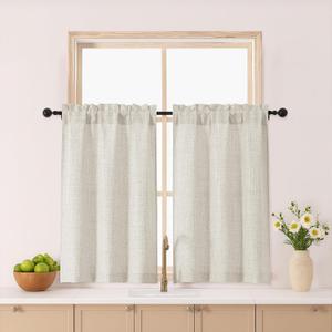 Gwine Natural Kitchen Curtains 36 Inch Length 2 Panels, Light Filtering Textured Short Half Window Cafe Curtains, Modern Soft Small Window Drapes for Bathroom Basement Bedroom, 30Wx36L inch, 2PCS