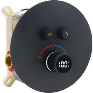 Round Digital Display Shower Valve 2 Way Shower Mixing Valve Concealed Installation Can Use All the Time Matte Black