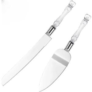 2 x 2-Piece Elegant Cake Cutting Set, Exquisite Server with Serrated Design, Includes Cake Cutting tool and Pie Spatula for Pastry, Pizza and Desserts for Wedding Birthday Christmas (Silver)