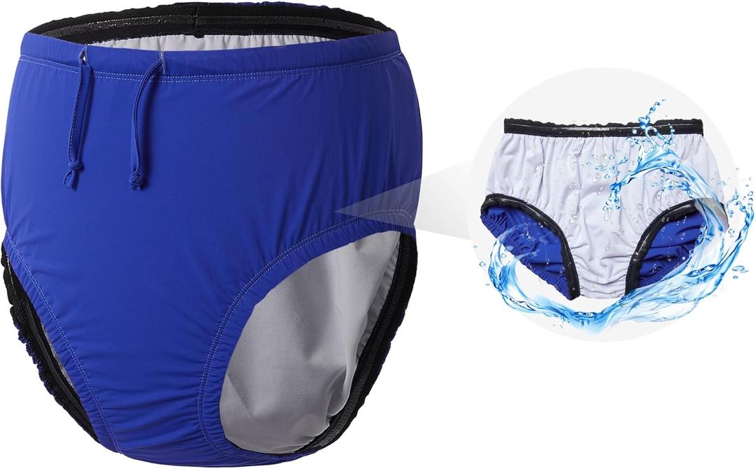 Reusable Swim Diapers for Adults Waterproof Leakproof Incontinence Swimwear Underwear for Men and Women with Special NeedsBlue Medium