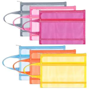 Fassave 6 Pack Mesh Zipper Pouch Bags, Double Layer Nylon Pouch with Handle for Office Travel Organization (Multicolor, A5)