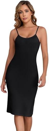 Qzzater Slip Dress for Women Adjustable Spaghetti Straps Under Dresses Basic Full Slips Cami Long Slip Dress Nightgown, Size: L