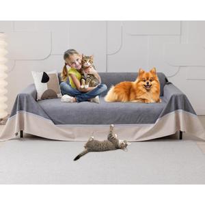 Cat Scratch Furniture Protector - Anti-Slip, Waterproof Sofa Cover to Keep Cats Off, Pet-Friendly Couch Protectors for 3 Cushion Couch, Anti-Scratch Couch Cover for Pets and Kids 150"X91", Dark Gray