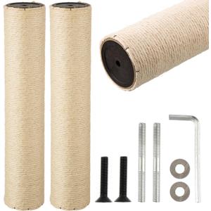 2 Root Cat Scratching Post Replacement 17.72x3.54 Cat Tree Scratch Post Replacement Natural Sisal Pole Cat Scratch Post Refill Pole Part with M8 Screws for Kitten Tree Tower Cat Furniture Accessories