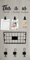 Classic Wrought Iron Grid Style Key Holder Wall Mount with an Open Wooden Display Shelf, Easy Assembly and Installation, Matte Black Finish, Equipped with 3 Heavy Duty Metal Hooks