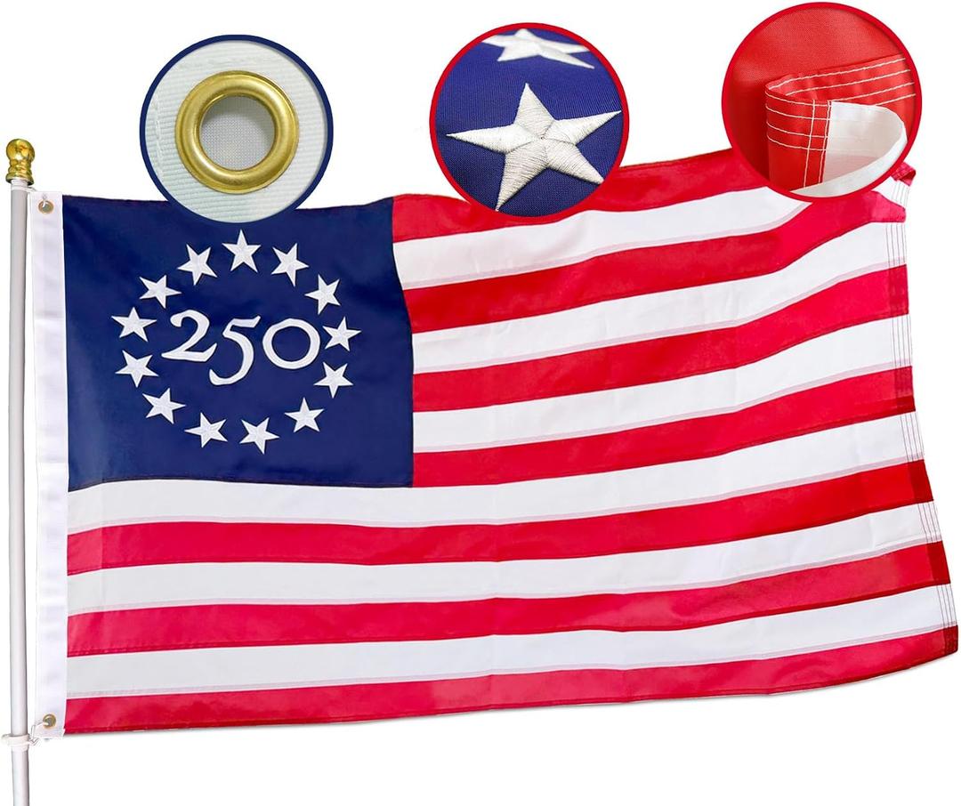 Heavy Duty American 250th Flag 3X5 Ft, Embroidered 13 Star|Four Rows Stitching Fly Ends| US Usa 250 Years Anniversary Flag,1776-2026 Commemorative Banner