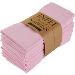 Pink Polyester Linen Blended Thin Dinner Cloth Napkins - Set of 12 (40 x 40 cm) - for Wedding Parties Events & Home Use (Pink)