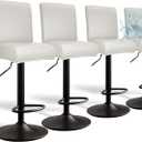PU Leather Bar Stool Covers with Backs, 4 Pack Stretch Waterproof Bar Stool Chair Covers Washable & Comfortable Barstool Covers Slipcovers with Back for Pub/Counter/Dining Room Decoration (Cream)