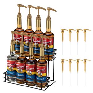 Coffee Syrup Organizer, 8 Bottle Capacity Syrup Stand, 2 Tier Syrup Rack for Coffee Bar Accessories with 8 Coffee Syrup Pump, Syrup Holder for Kitchen, Storage for Syrup, Wine, DressingBlack