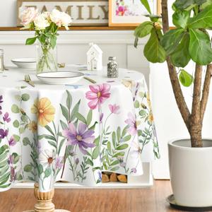 Horaldaily Spring Summer Tablecloth 70×70 Inch Round, Floral Flowers Butterfly Birds Washable Table Cover for Party Picnic Dinner Decor